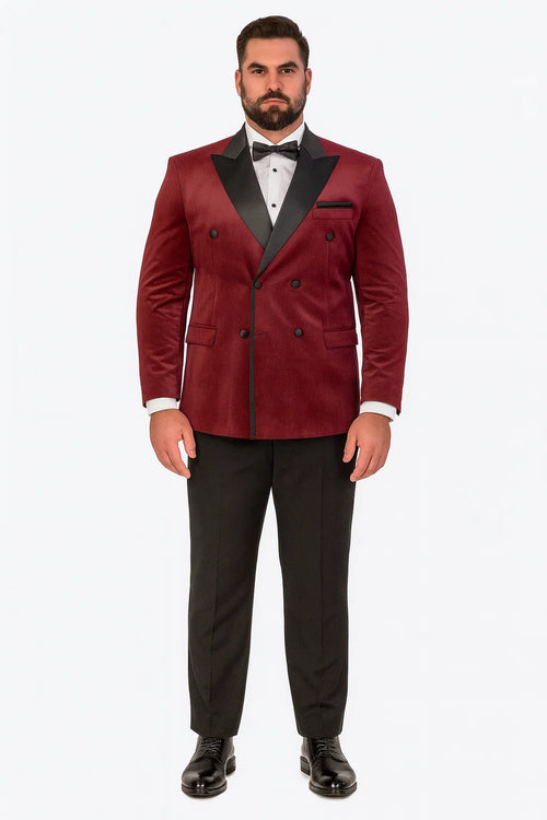Burgundy Velvet Double Breasted Tuxedo Jacket Wedding & Prom