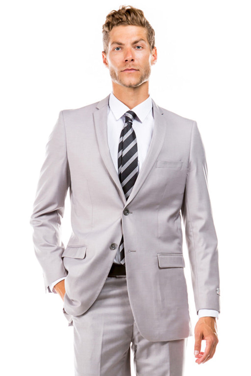 "Men's Slim Fit 2 Button Wedding Suit in Light Grey - Basic" - 38 Regular