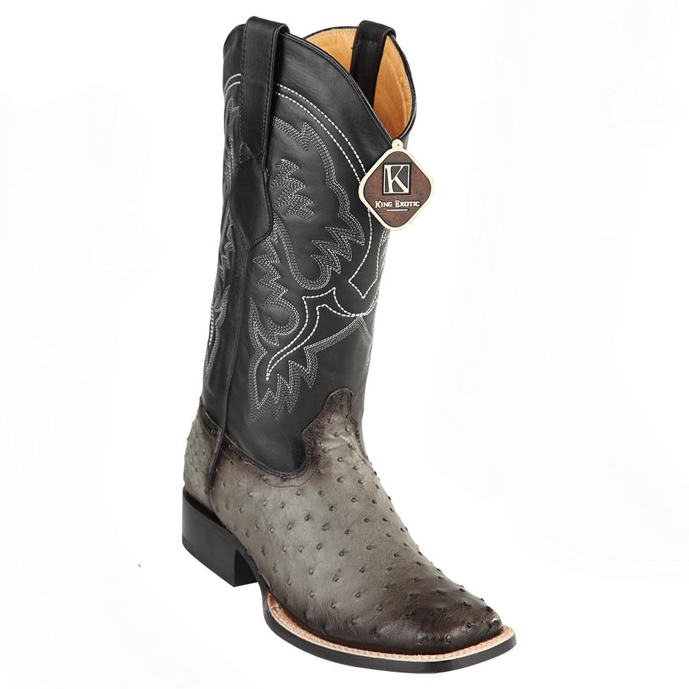 King Exotic Men's Ostrich Square Toe Boots - Black