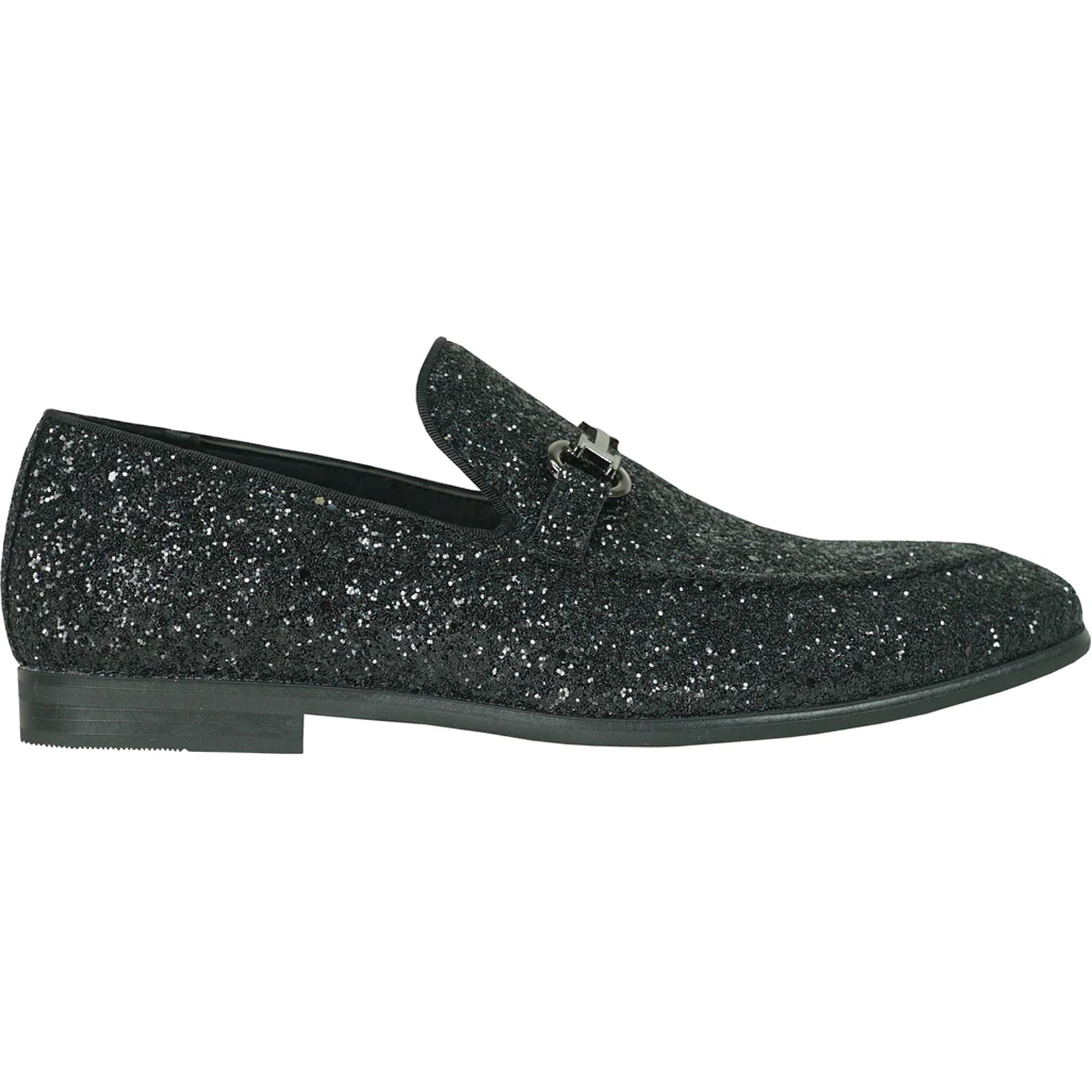 "Black Sequin Prom 2025 Tuxedo Loafers - Modern Men's Glitter Buckle Shoes" - 7M