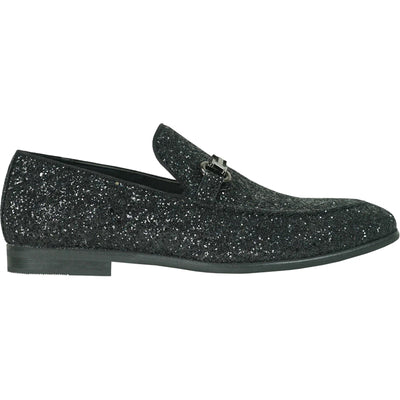 "Black Sequin Prom 2026 Tuxedo Loafers - Modern Men's Glitter Buckle Shoes"