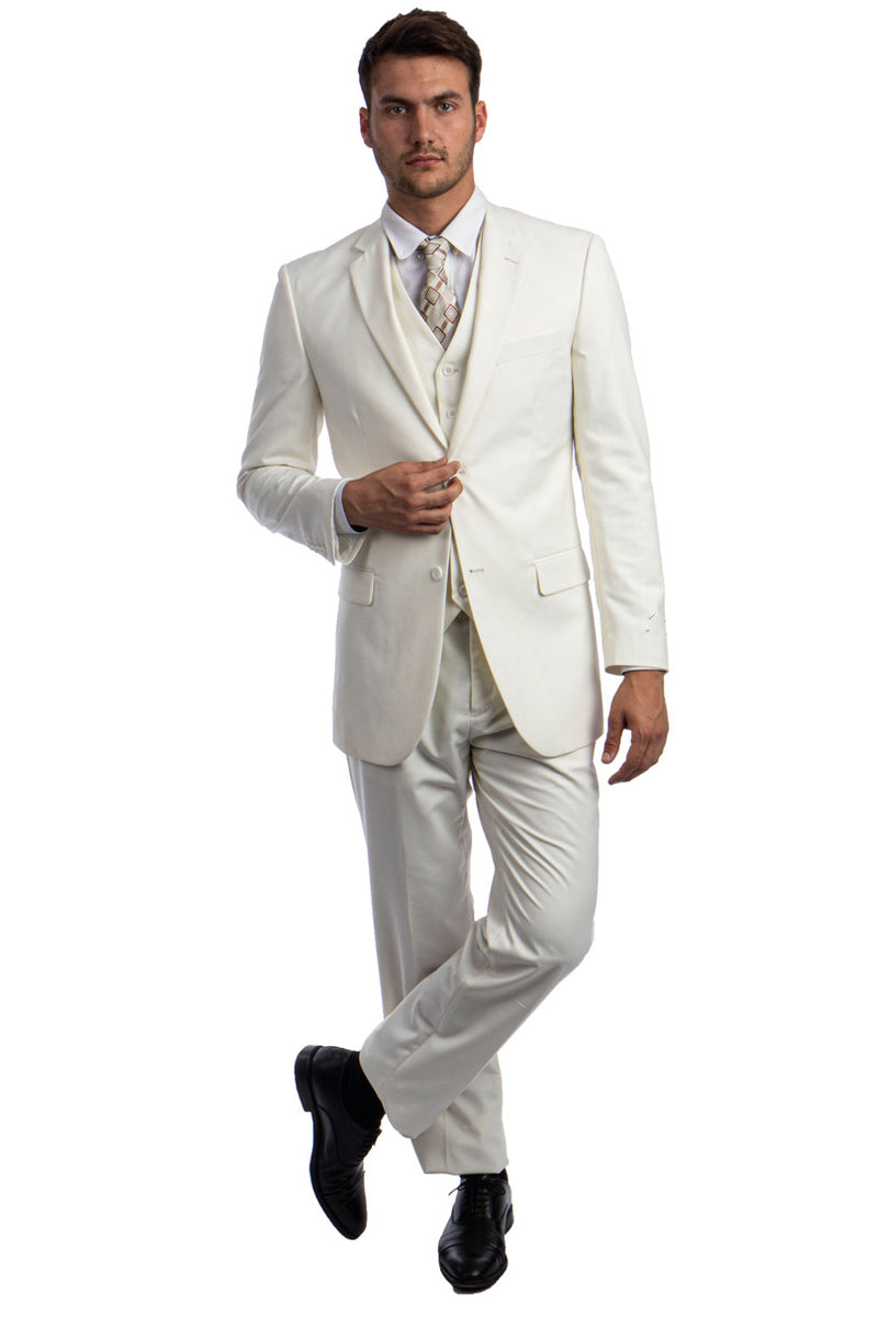 Ivory Men's Wedding & Business Suit - Vested Two Button Solid Color