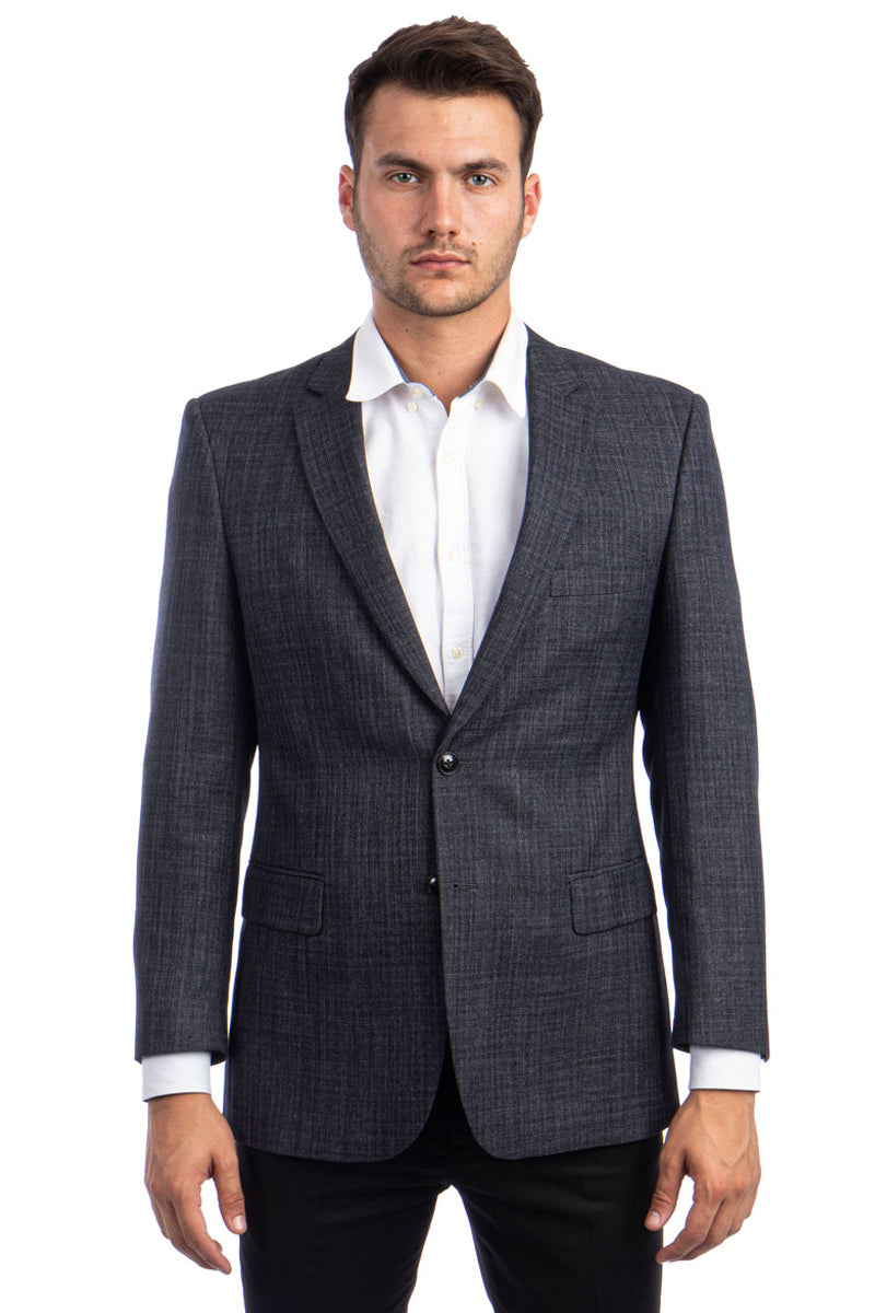 "Grey Men's Summer Weave Pattern Two-Button Blazer"