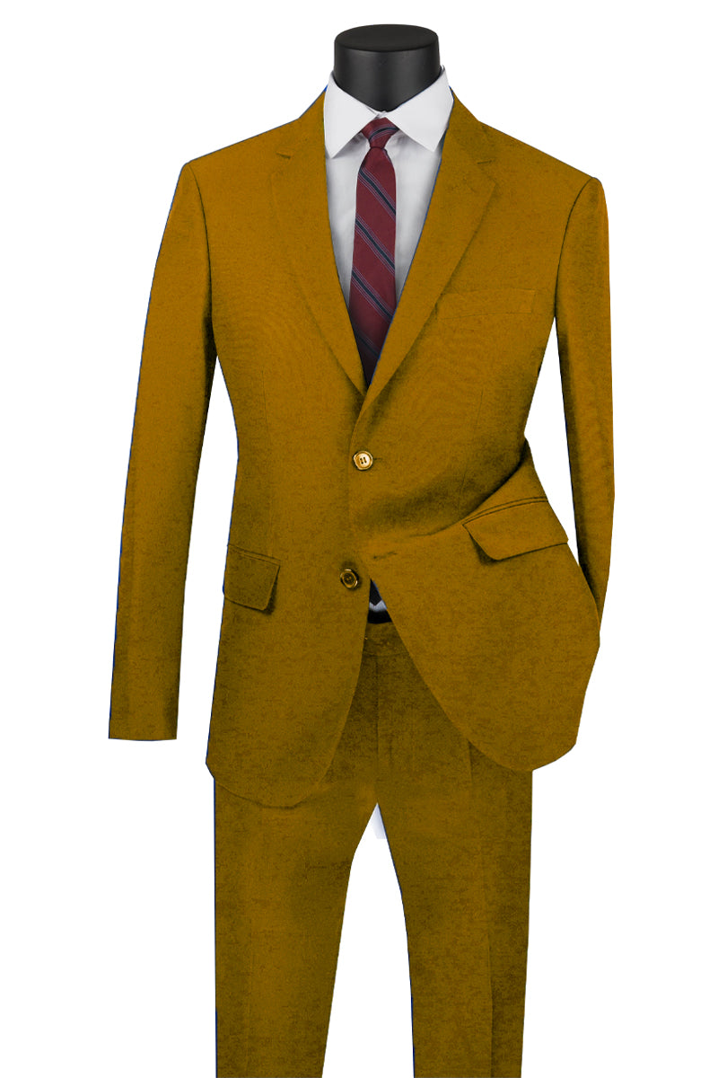 36 Mens Basic 2 Button Classic Fit Poplin Suit in Khaki