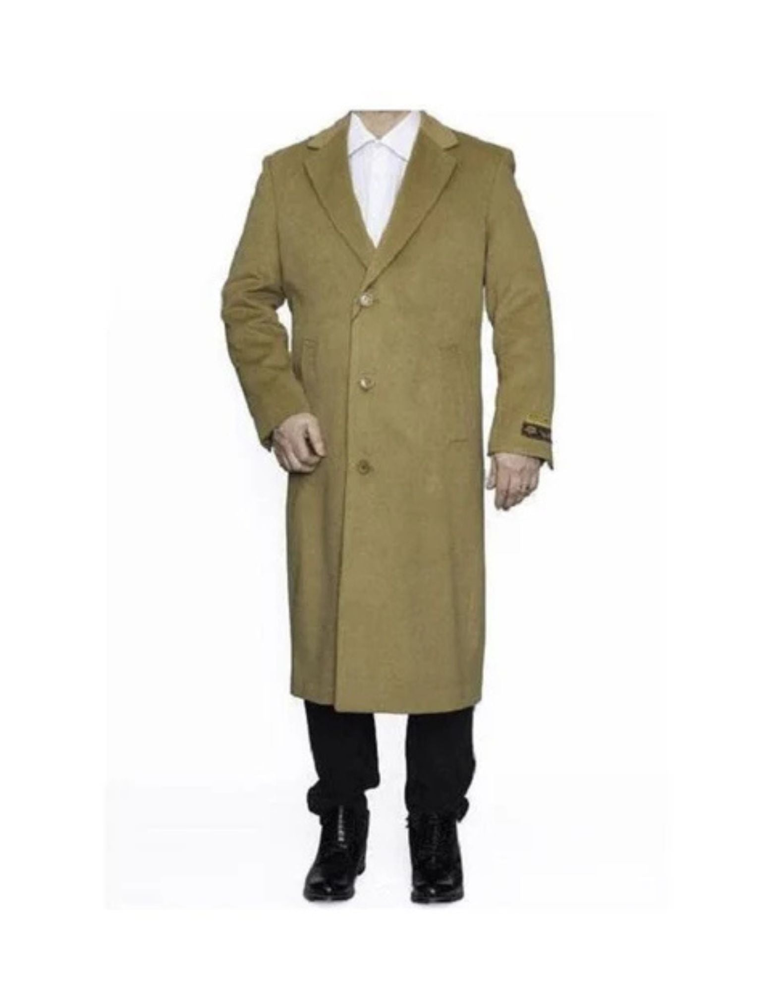 Mens Camel Big And Tall Full Length Wool Overcoat - Coat Size 38