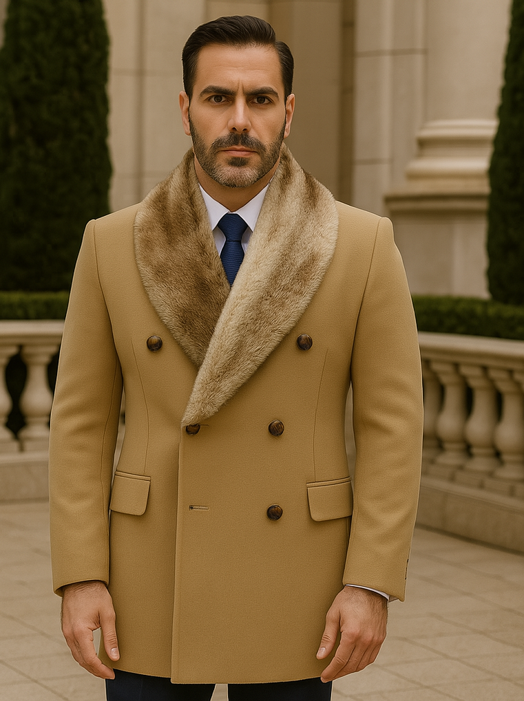 Olive Green Peacoat Double Breasted Three Quarter Overcoat And Cashmere Peacoat - Topcoat By Alberto Nardoni