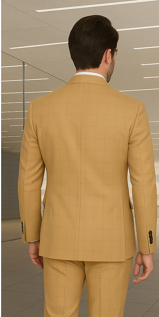 Wool Suit - Italian Made Business Suit by Statement Men's 100% Wool 2 Piece Double Breasted Suit - Subtle Windowpane - 38R
