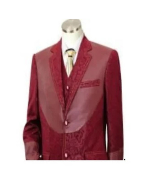 Canto Men's 3 Piece Fashion Suit Fancy Pattern with Leather Trim