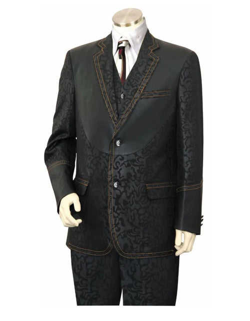 Canto Men's 3 Piece Fashion Suit Fancy Pattern with Leather Trim
