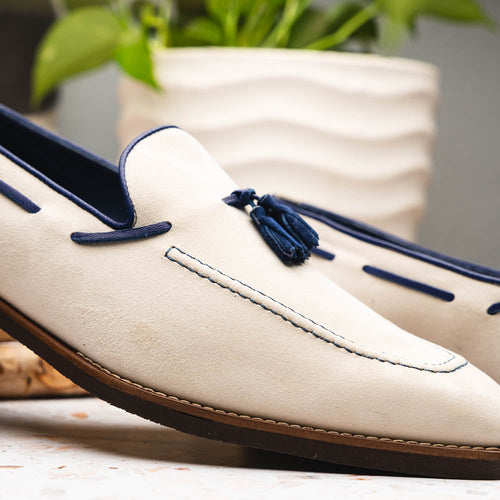 Zelli Carmen Italian Sueded Goatskin Tassel Loafers in Sand