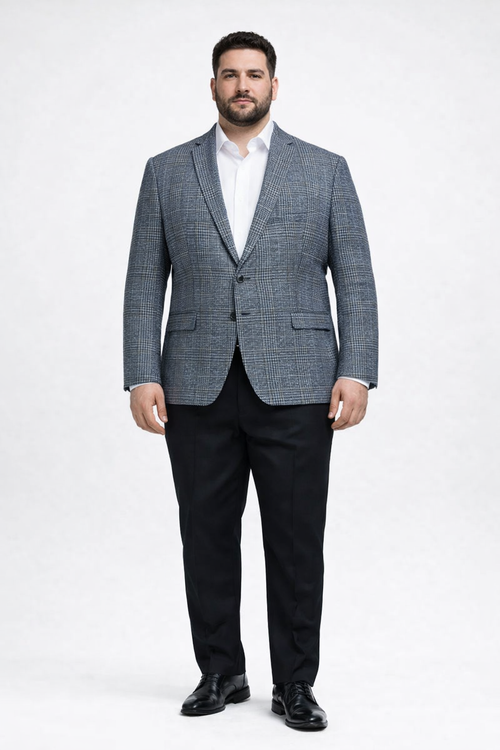Cashmere and Charcoal Grey and Blue Blazer - Plaid Sport Coat - Windowpane Pattern