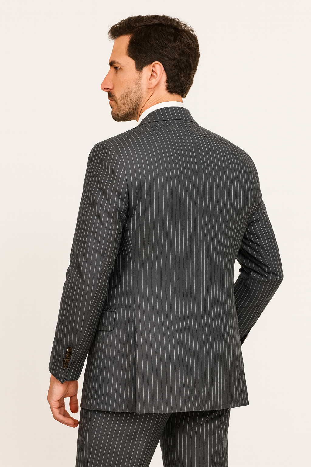 "Charcoal Grey Pinstripe Gangster Suit - Men's 2 Button Vested" - New Arrival - 54 Long