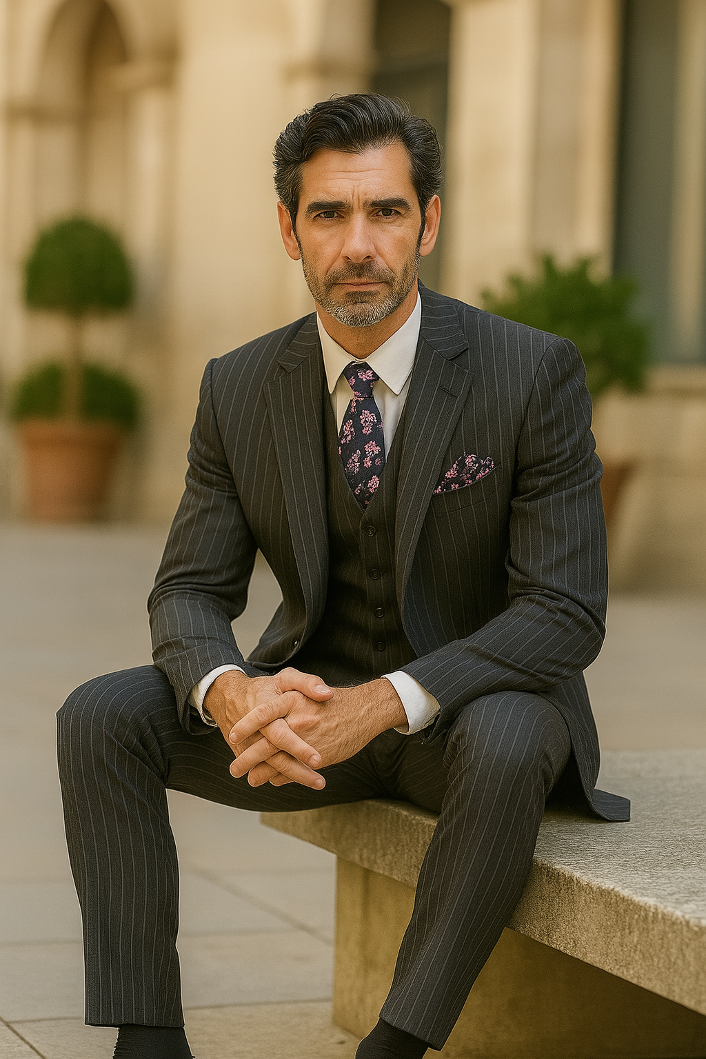 "Charcoal Grey Pinstripe Gangster Suit - Men's 2 Button Vested" - New Arrival - 54 Long