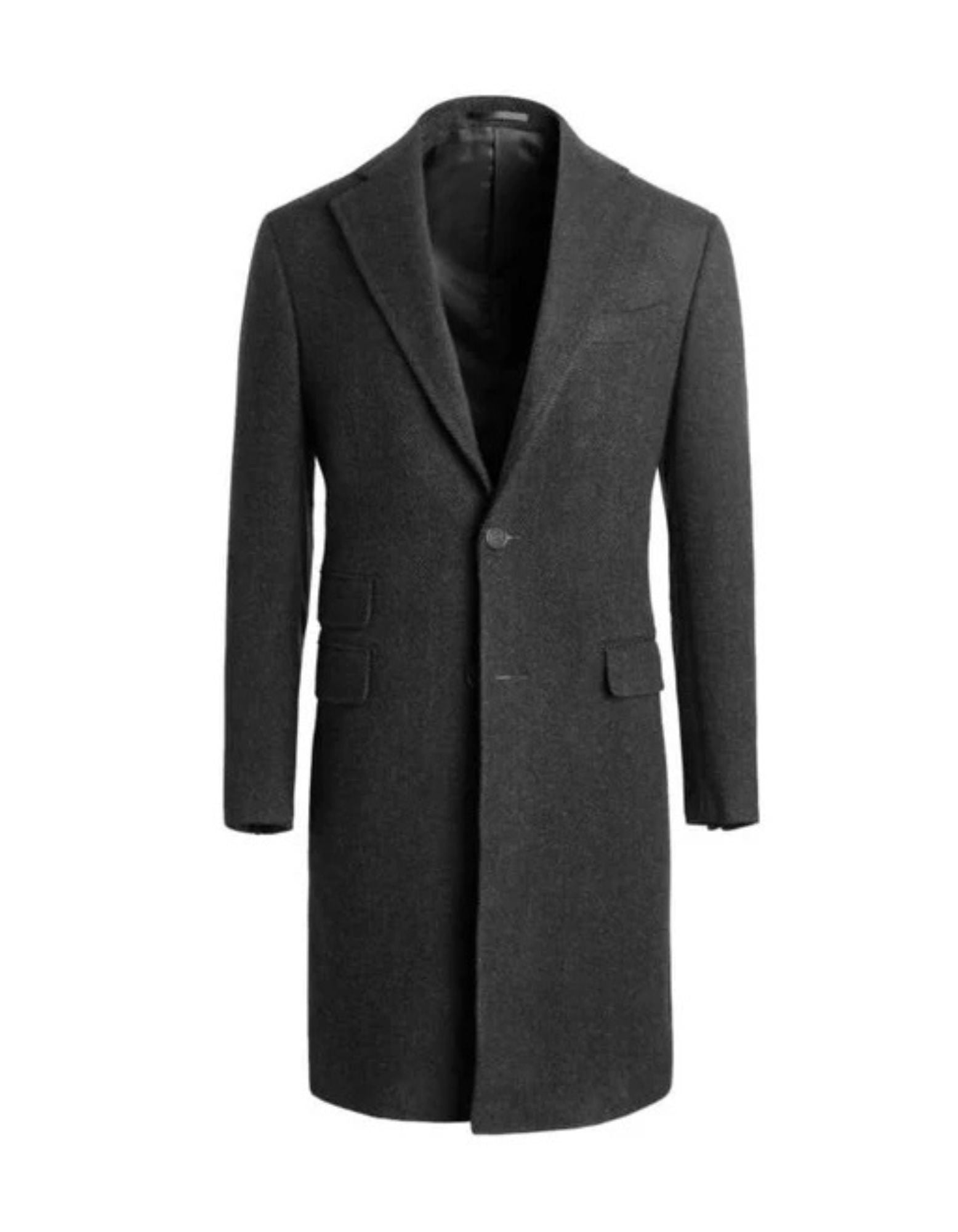 Charcoal Herringbone Heavy Winter Wool Fabric Topcoat - Coat Size 38