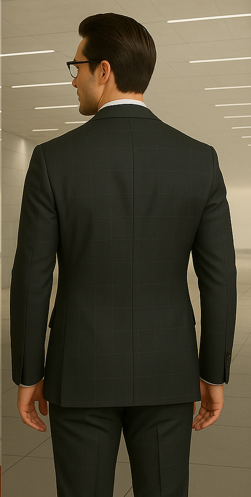 Wool Suit - Italian Made Business Suit by Statement Men's 100% Wool 2 Piece Double Breasted Suit - Subtle Windowpane - 38R