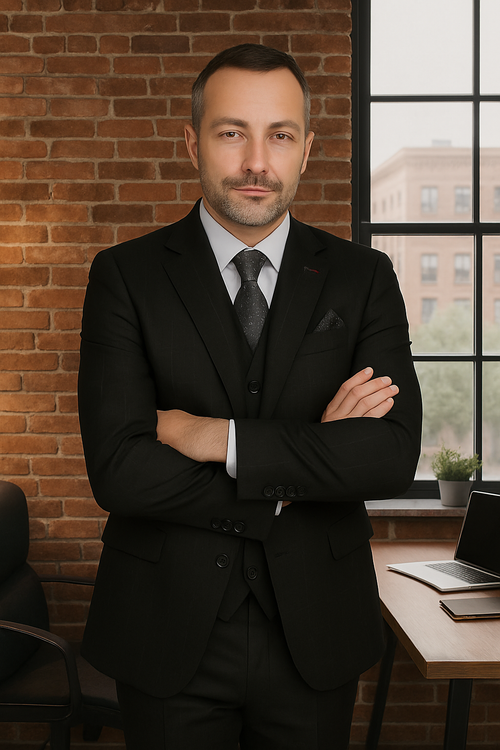 Modern Fit - Wool Suit - Italian Made Business Suit by Statement Men's 3 Piece 100% Wool Modern Fit Suit - Solid Scoop Vest