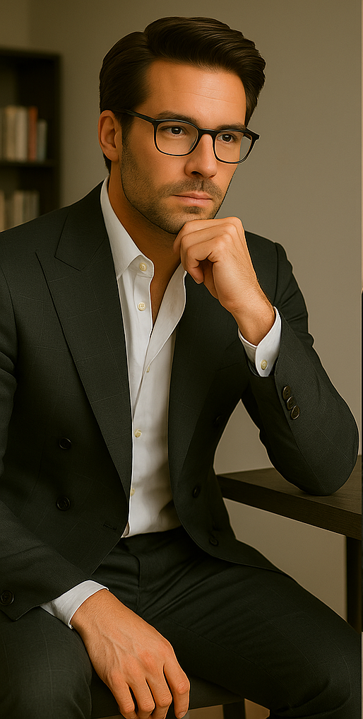 Wool Suit - Italian Made Business Suit by Statement Men's 100% Wool 2 Piece Double Breasted Suit - Subtle Windowpane - 38R