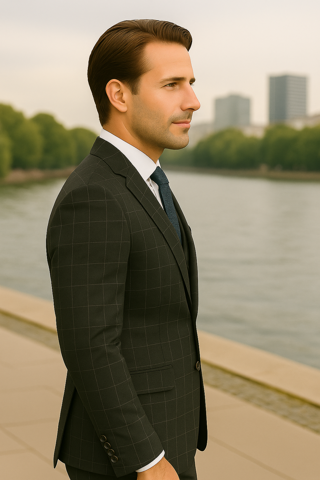 Wool Suit - Italian Made Business Suit by Statement Men's 3 Piece 100% Wool Modern Fit Suit - Fashion Pattern - 38R