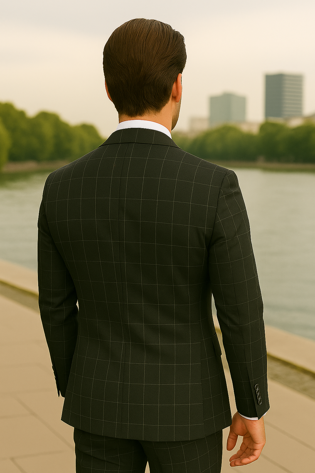 Wool Suit - Italian Made Business Suit by Statement Men's 3 Piece 100% Wool Modern Fit Suit - Fashion Pattern - 38R