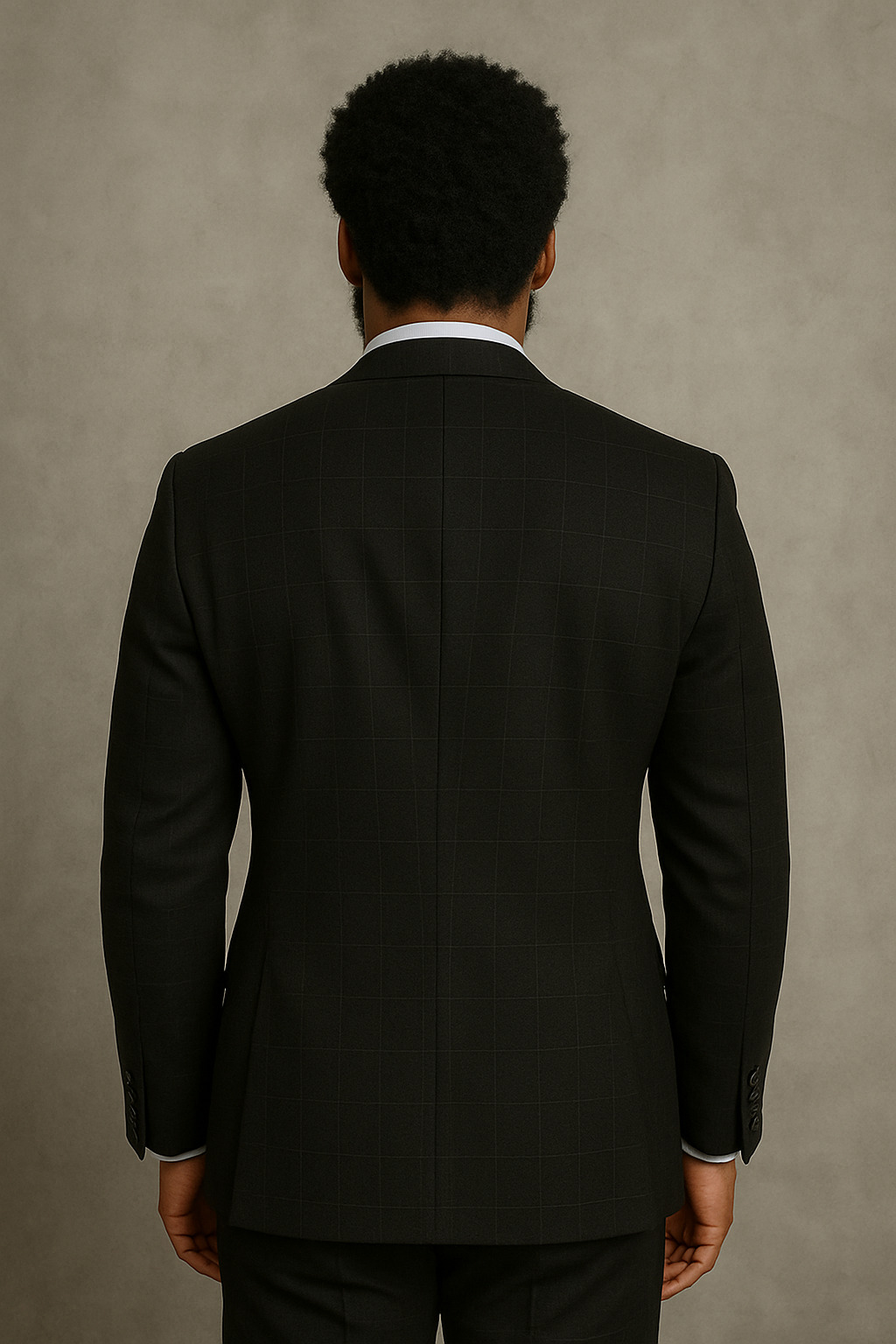 Wool Suit - Italian Made Business Suit by Windowpane Texture Business Pattern Modern Fit Side Vented Men's 3 Piece 100% Wool Modern Fit Suit - Sharp Plaid Pattern - 38R