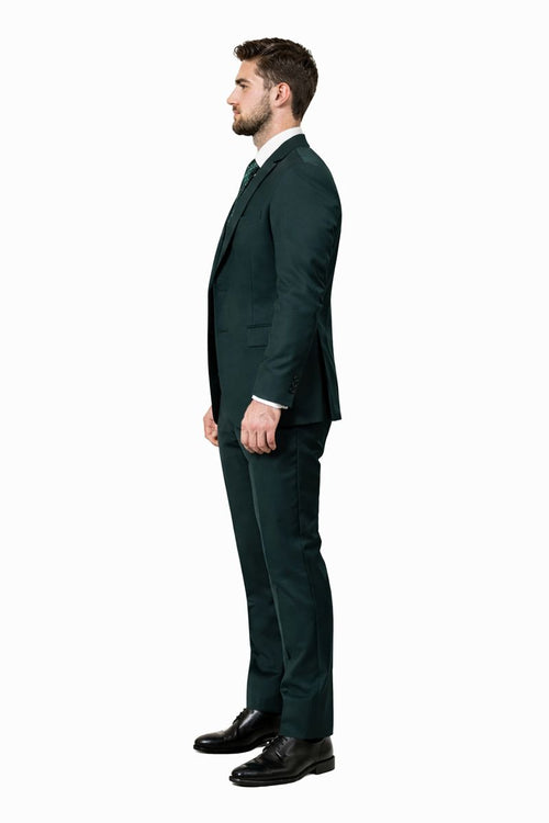 Cheap Priced Suit - Men's One Button Peak Lapel Skinny Wedding & Prom 2026 Hunter Green Suit With Lowcut Vest Green Prom 2026 Suits