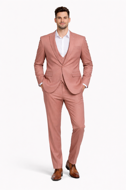 Cheap Priced Suit - Men's Slim Fit One Button Peak Lapel Low Cut Double Breasted Vest Wedding Peach Suit Peach Prom 2026 Suits