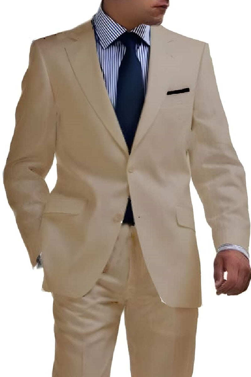 Mens Big and Tall Linen Suits - Tan 2 Button Summer Fabric Suit - 38 Short Jacket+32 Waist Adjustable 28to34)(Height: 5’4”to5’7”)(Neck 15-16.5)S-M)ggg