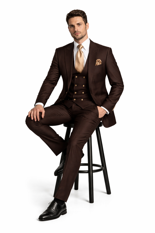 Chocolate Brown Slim Fit Suit Rossi Man Max 3-Piece Formal Set-New Designer Collection