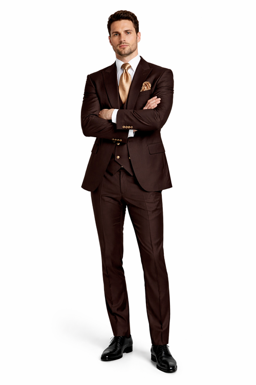 Chocolate Brown Slim Fit Suit Rossi Man Max 3-Piece Formal Set-New Designer Collection