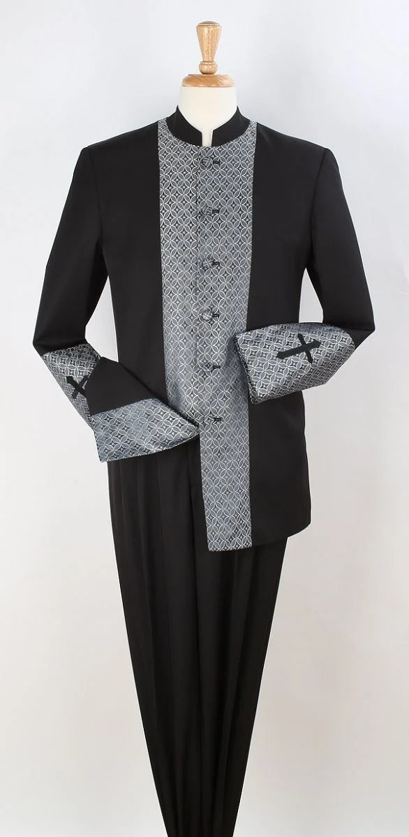 Royal Diamond Men's 2pc Pastor Church Nehru Suit - 38 Short Jacket+32 Waist Adjustable 28to34)(Height: 5 4 to5 7 )(Neck 15-16.5)S-M)