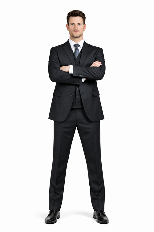 Classic Fit - Charcoal Suit - Three Button Vested Suit - Athletic Fit-New Designer Collection