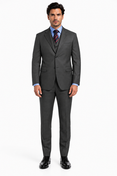 Classic Fit - Dark Grey Suit - Three Button Vested Suit - Athletic Fit-New Designer Collection
