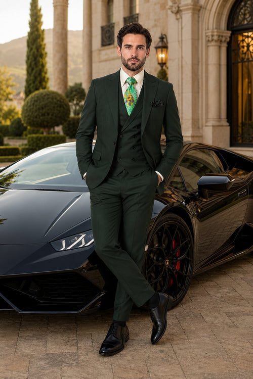 Rossi Man ELI RM117 Classic 3-Piece Mens Suit in Hunter Green