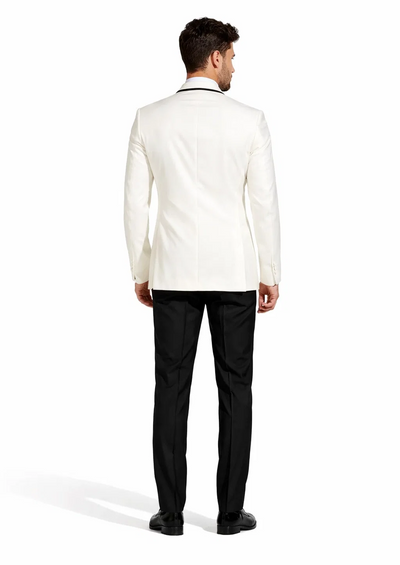 "Mens Suit Designer Charles Shawl Dinner Jacket in Ivory with Black Trim"