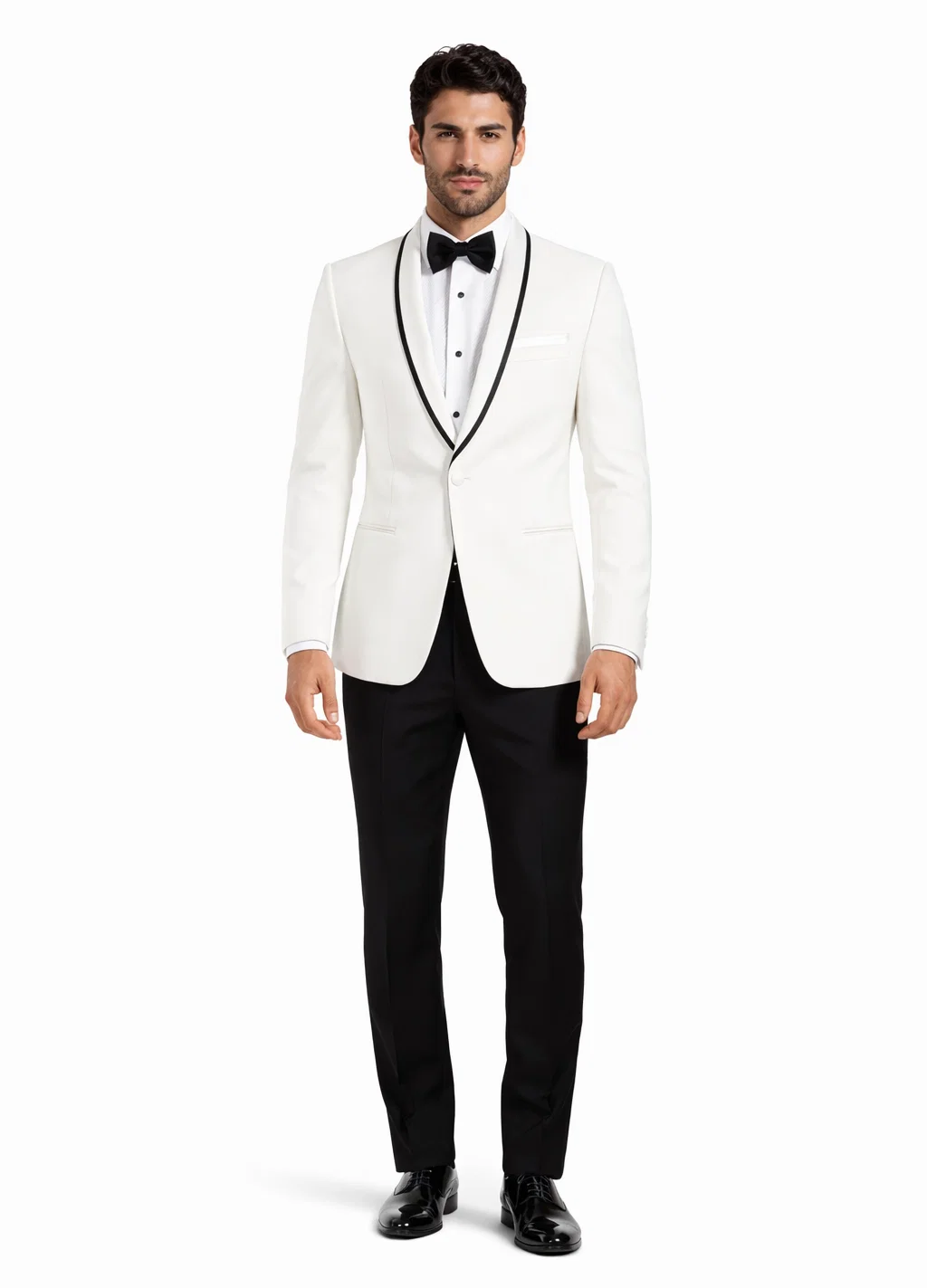 "Mens Suit Designer Charles Shawl Dinner Jacket in Ivory with Black Trim"