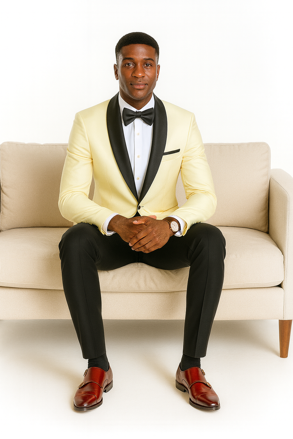 Big And Tall Suit For Men - Jacket + Pants + Bowtie + Pants - Ivory Suit - 34 Short or Extra Small