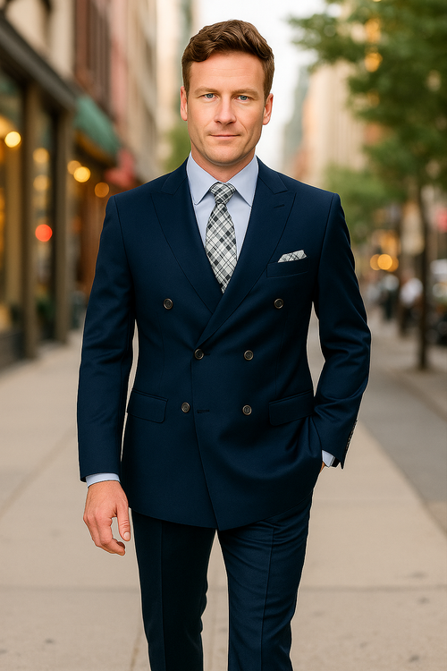 Mens Classic Wool Double Breasted Suit in Black