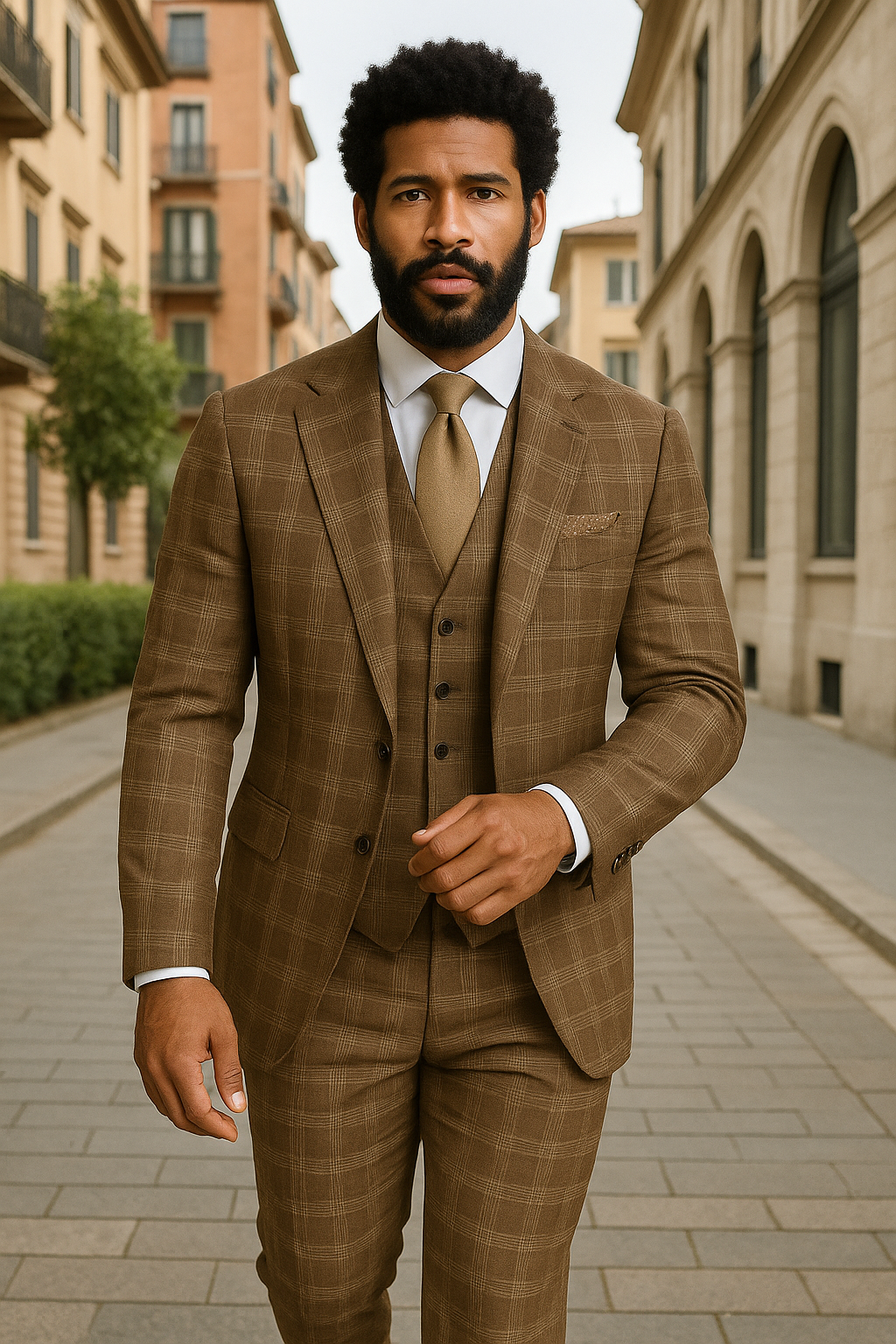 Wool Suit - Italian Made Business Suit by Windowpane Texture Business Pattern Modern Fit Side Vented Men's 3 Piece 100% Wool Modern Fit Suit - Sharp Plaid Pattern - 38R
