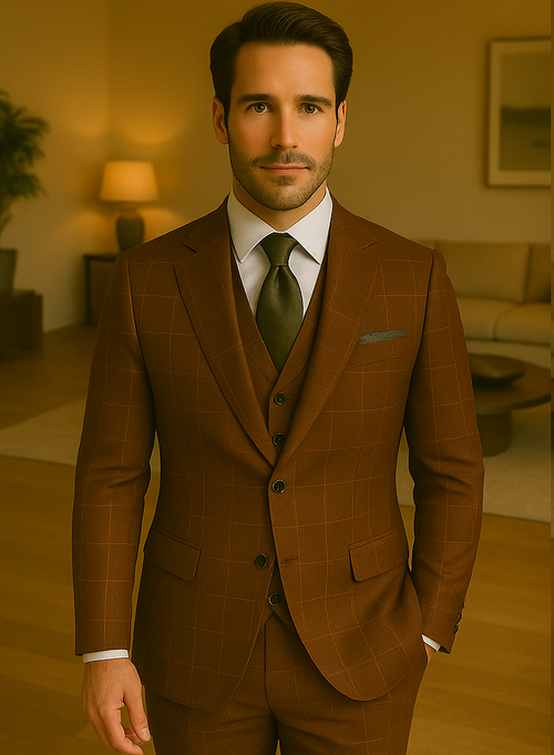 Modern Fit - Wool Suit - Italian Made Business Suit by Statement Men's 3 Piece 100% Wool Modern Fit Suit - V-Neck Double Breasted Vest