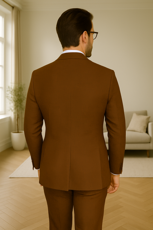 Modern Fit - Wool Suit - Italian Made Business Suit by Statement Men's 3 Piece 100% Wool Modern Fit Suit - Micro Checker Pattern