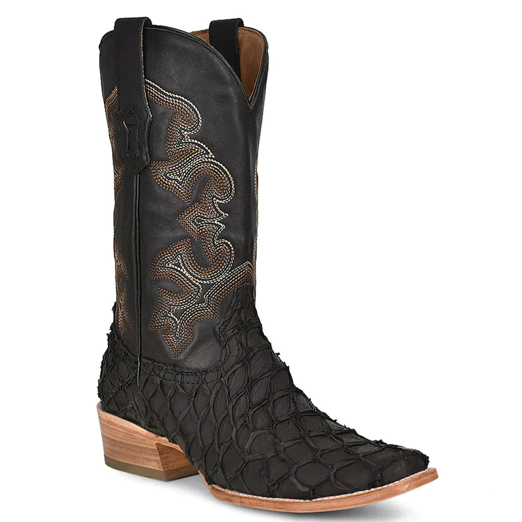 Black Pirarucu Fish Cowboy Boots - EE