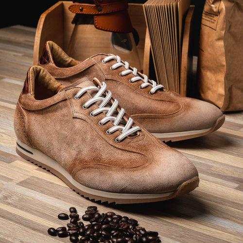 Zelli Costa Burnished Suede and Crocodile Sneakers in Brown