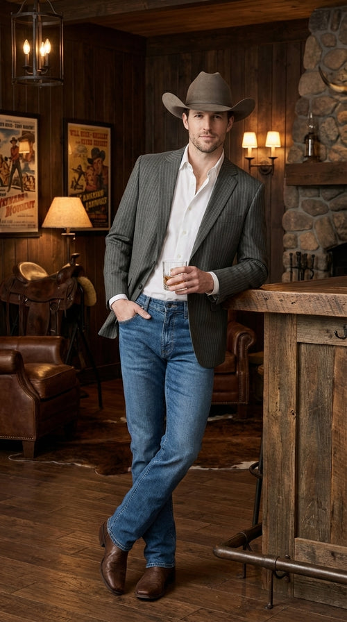 Mens Charcoal Gray Pinstripe Western Blazer β Classic Cowboy Style Jacket for Business, Formal and Smart Casual Wear