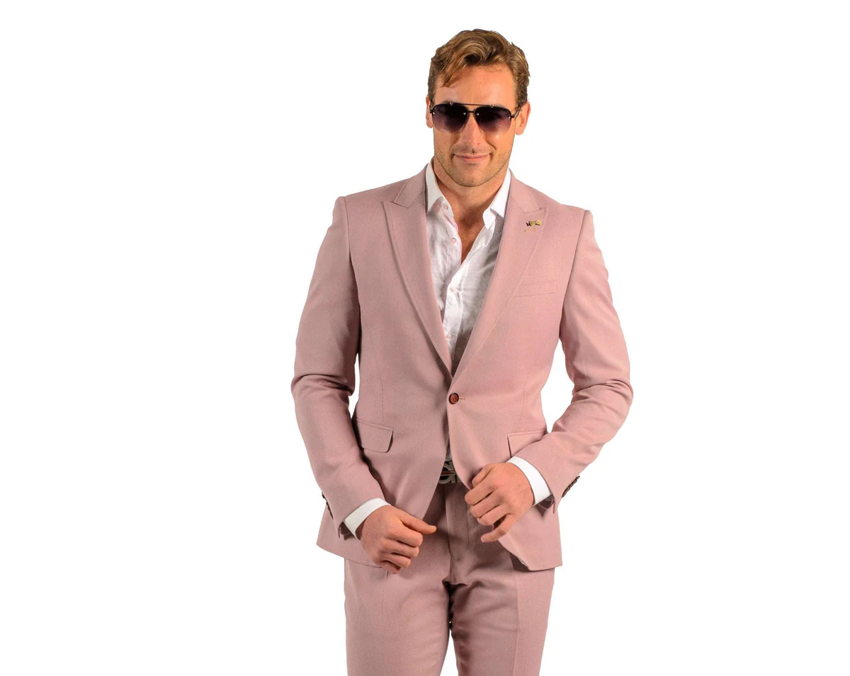 Blush Color Suit For Men - Mauve Suit - Wedding Slim Fit Suit - 38 Short Jacket+32 Waist Adjustable 28to34)(Height: 5 4 to5 7 )(Neck 15-16.5)S-M)