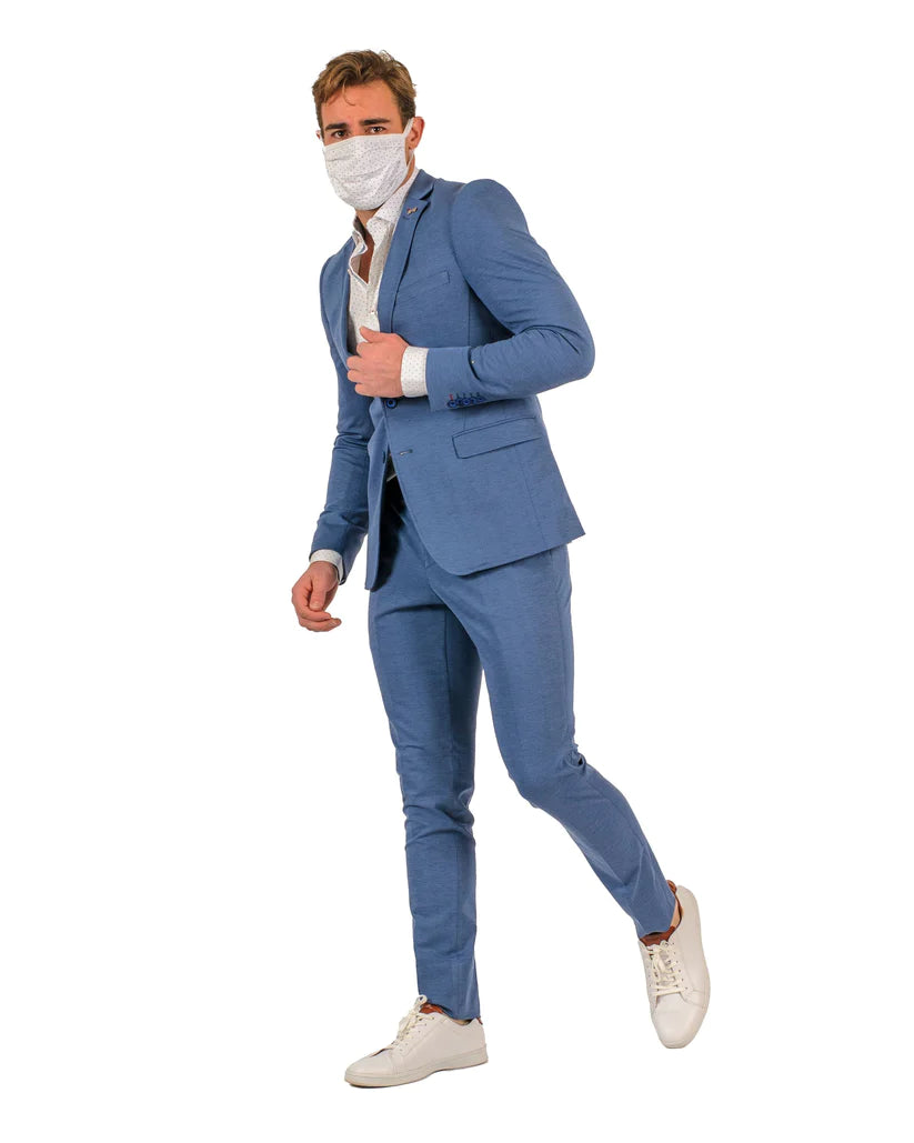 Stretch Fabric - "M.Blue" Light Weight Suit - Slim Fitted Suit "Style #" - Light Blue