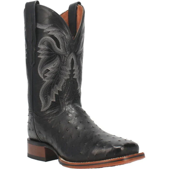 Dan Post Men's Alamosa Full Quill Ostrich Square Toe Boots - Black - 7D