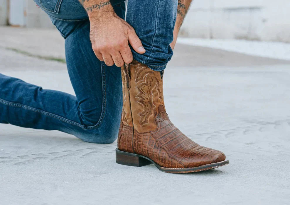 Dan Post Men's Kingsly Genuine Caiman Belly Square Toe Boots - Bay Apache - 7D