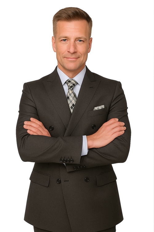 Mens Classic Wool Double Breasted Suit in Black