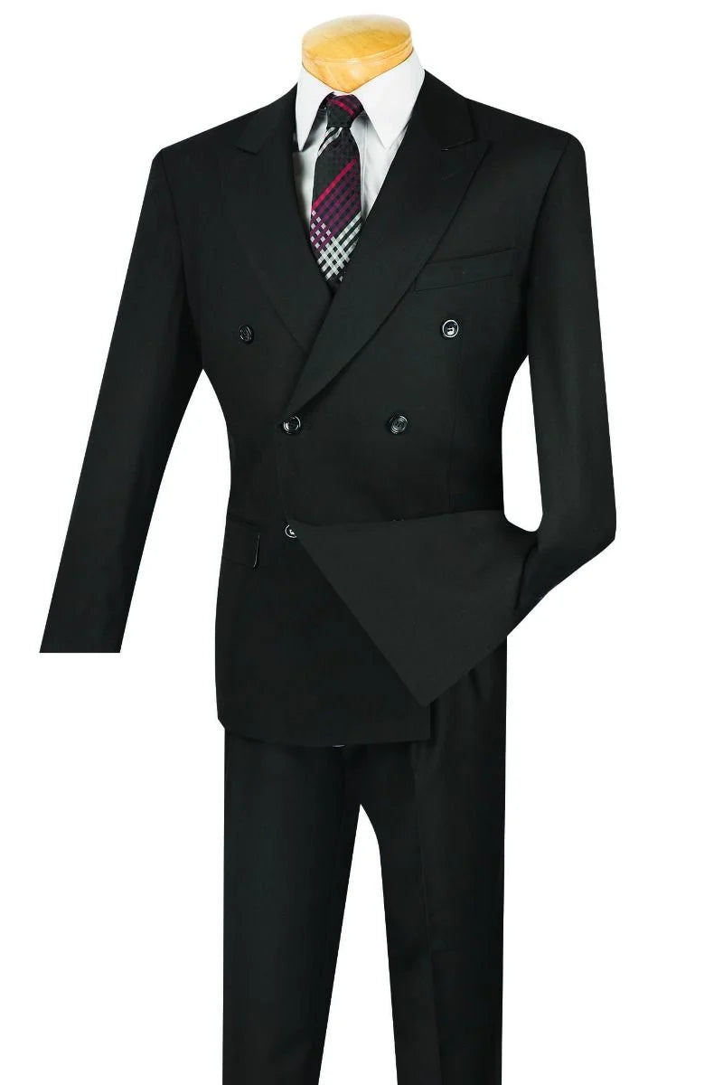 Vinci Men's Executive Double-Breasted 2-Piece Suit - 38 Short Jacket+32 Waist Adjustable 28to34)(Height: 5 4 to5 7 )(Neck 15-16.5)S-M)