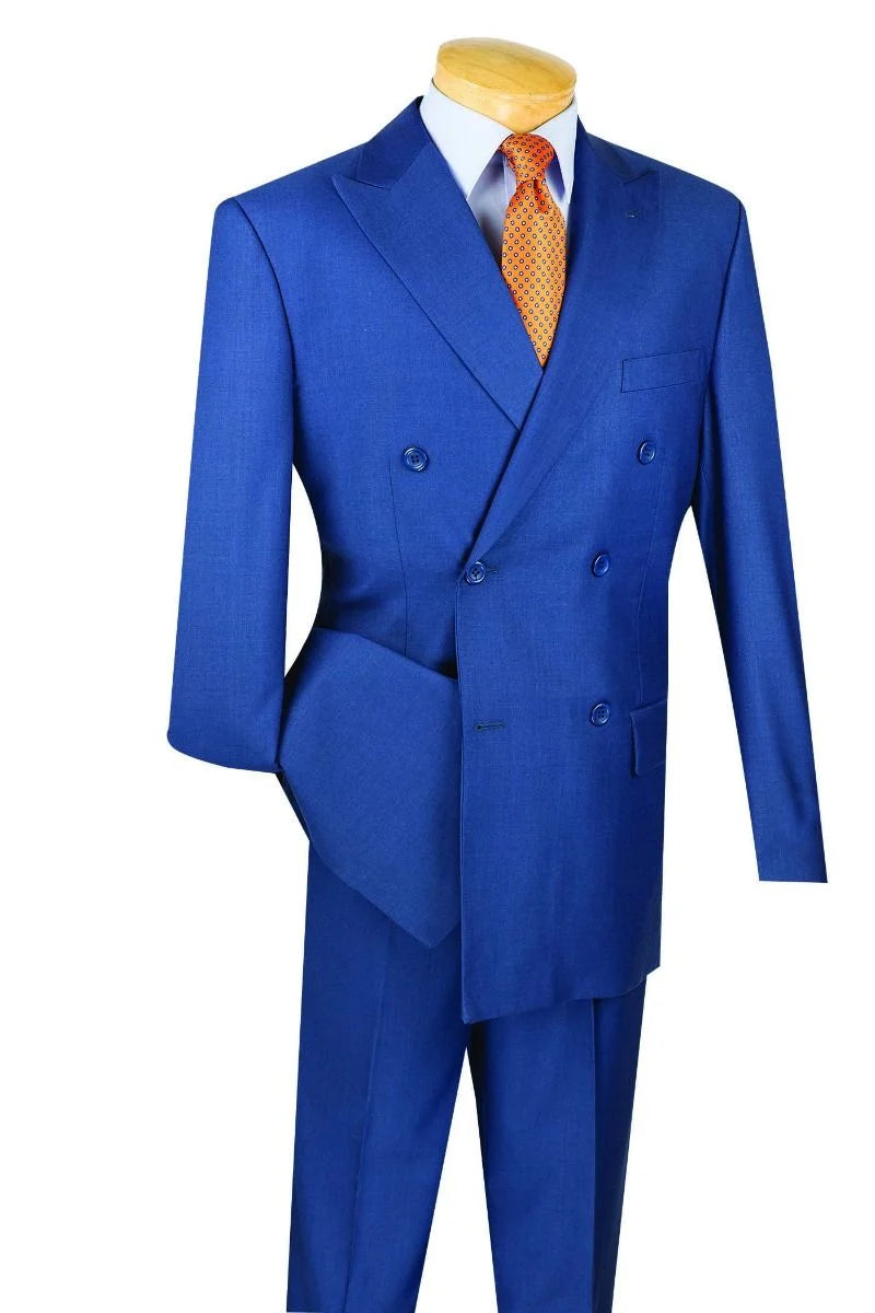 Vinci Men's Executive Double-Breasted 2-Piece Suit - 38 Short Jacket+32 Waist Adjustable 28to34)(Height: 5 4 to5 7 )(Neck 15-16.5)S-M)